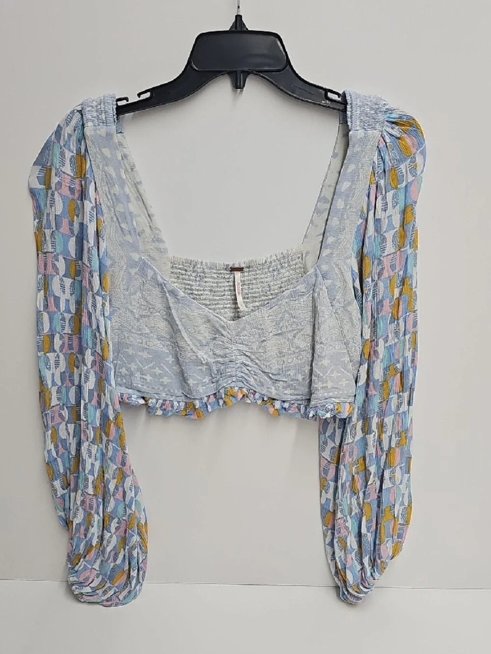 Free People Viscose Naomi Printed Puff Sleeve top Size Small